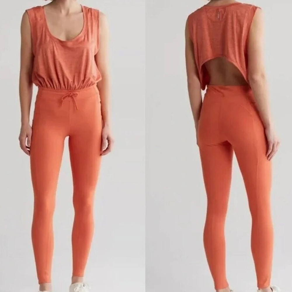Free People Movement Off To The Races Jumpsuit Small Apricot Sporty Athletic New